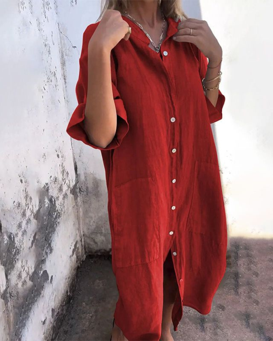 Cotton Linen Shirt Long Dress (Buy 2 Free Shipping)