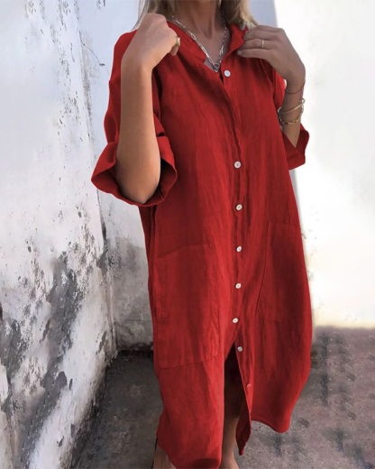 Cotton Linen Shirt Long Dress (Buy 2 Free Shipping)