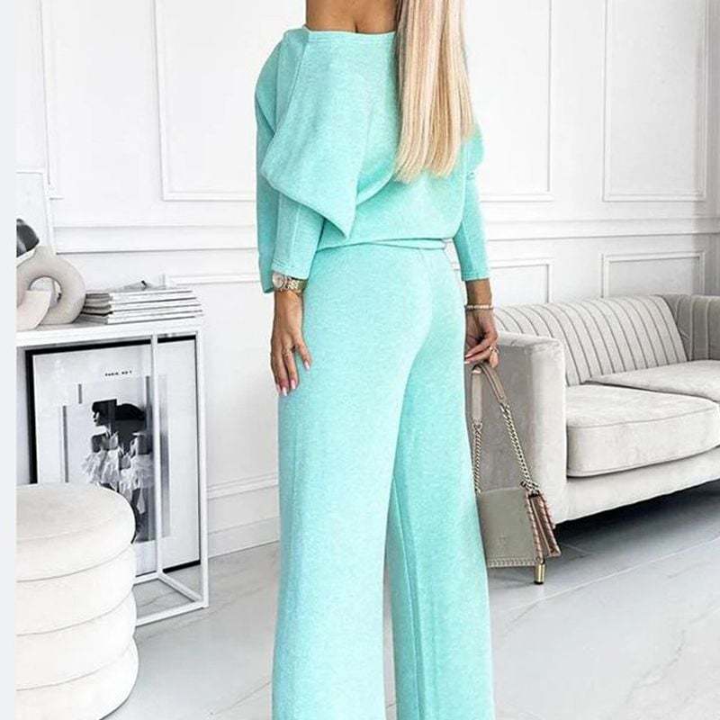 Solid Color Drop Shoulder Pullover and Loose Pants Set (Buy 2 Free Shipping)