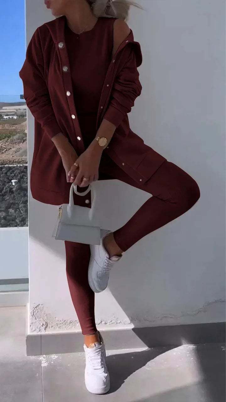 Hooded Cardigan Sweatshirt Three-piece Set (Buy 2 Free Shipping)