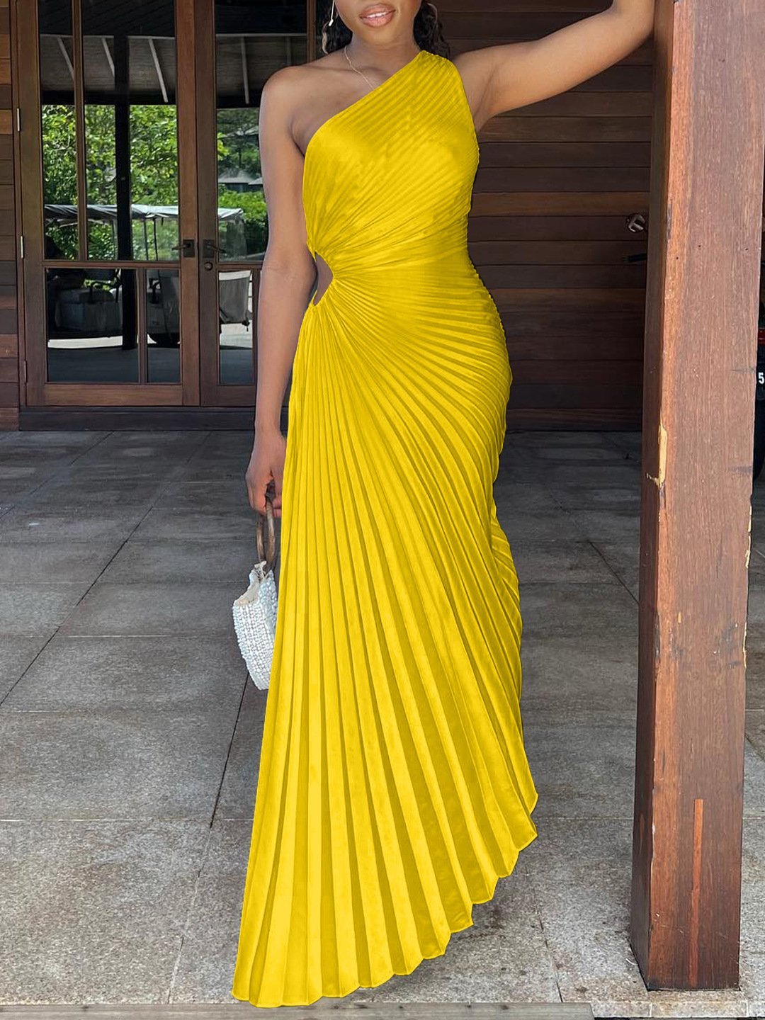 Elegant One-Shoulder Pleated Maxi Dress (Buy 2 Free Shipping)