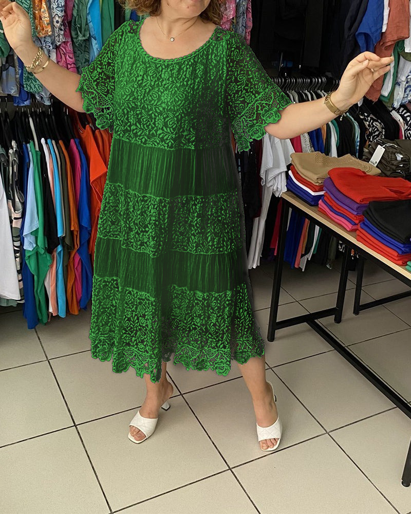 Lace Patchwork Midi Dress (Buy 2 Free Shipping)