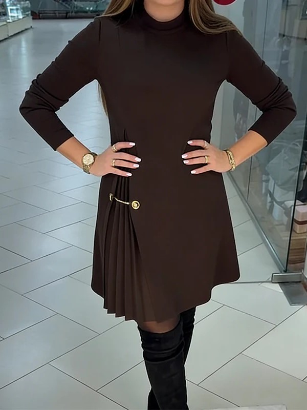 Pleated Accent Asymmetric Dress (Buy 2 Free Shipping)