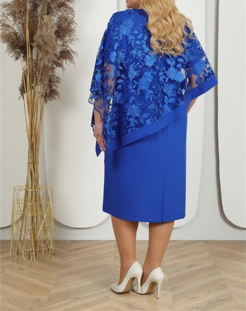 Plus Size Floral Lace Overlay Cape Midi Dress (Buy 2 Free Shipping)