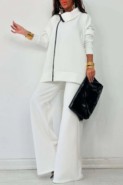 Cozy High Neck Zip Detail Top and Pants Two Piece Set  (Buy 2 Free Shipping)