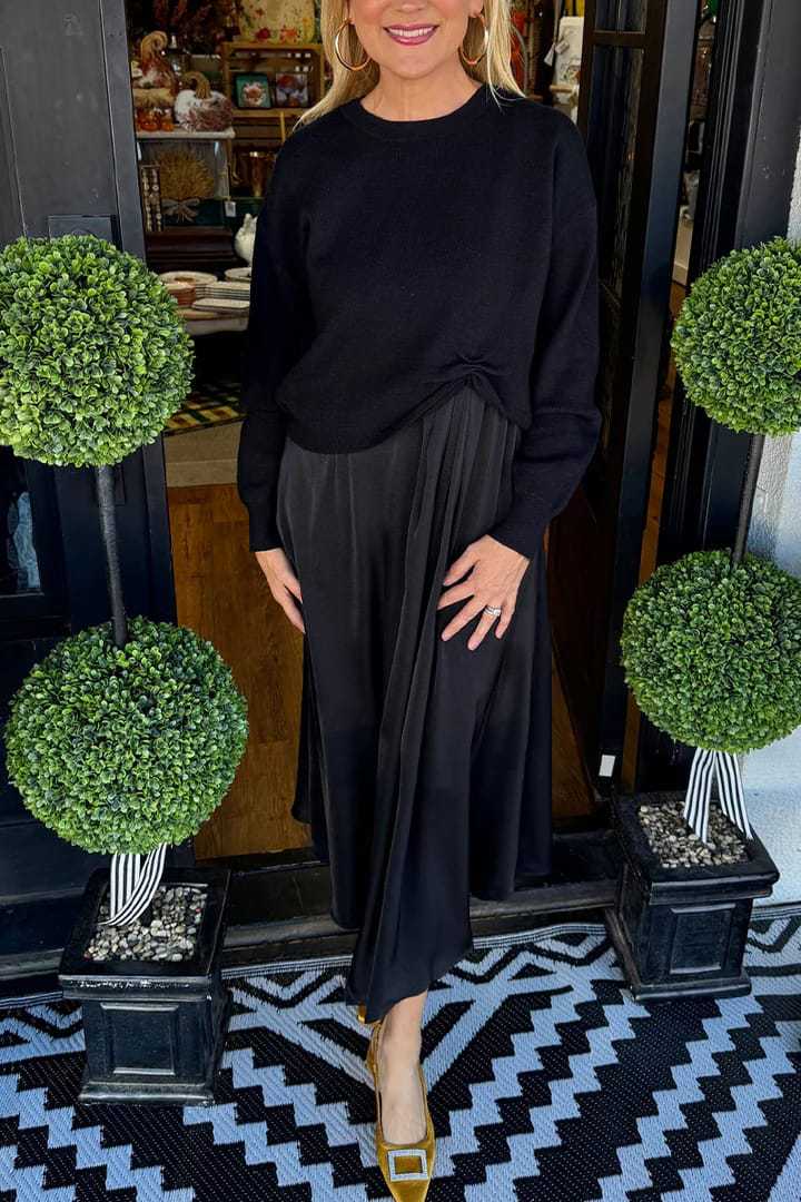 2025 European And American Style Cross-Border Women'S Clothing Independent Station Autumn And Winter Solid Color Round Neck Knitted Pleated Long-Sleeved Skirt Suit 2-Piece Set