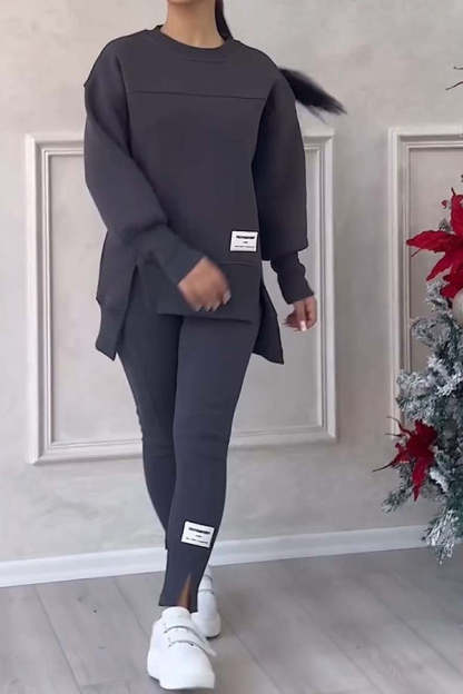 Cozy Irregular Long-sleeved Sweatshirt and Elastic Waist Pants Set  (Buy 2 Free Shipping)