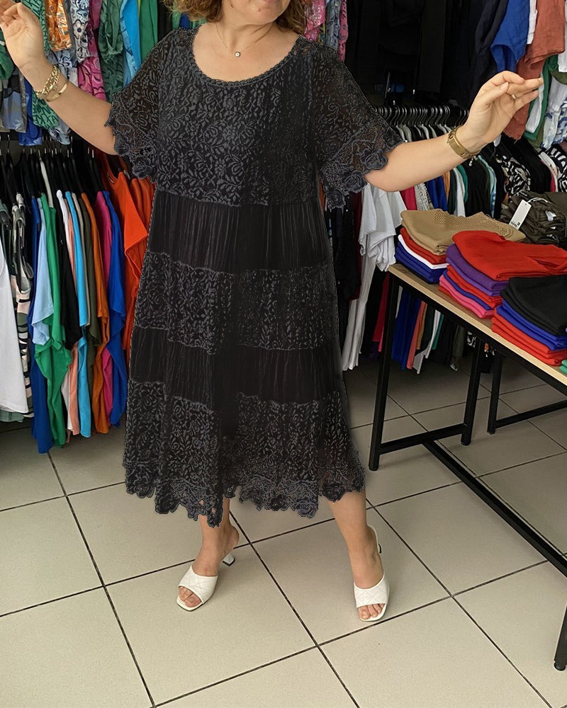 Lace Patchwork Midi Dress (Buy 2 Free Shipping)