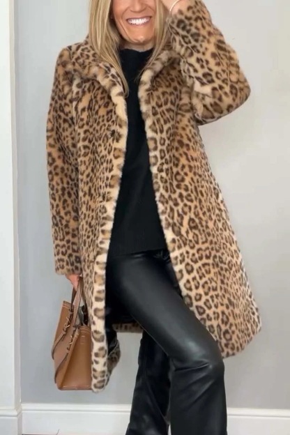 Chic Leopard Plush Collar Coat - Soft Faux Fur Outerwear (Buy 2 Free Shipping)