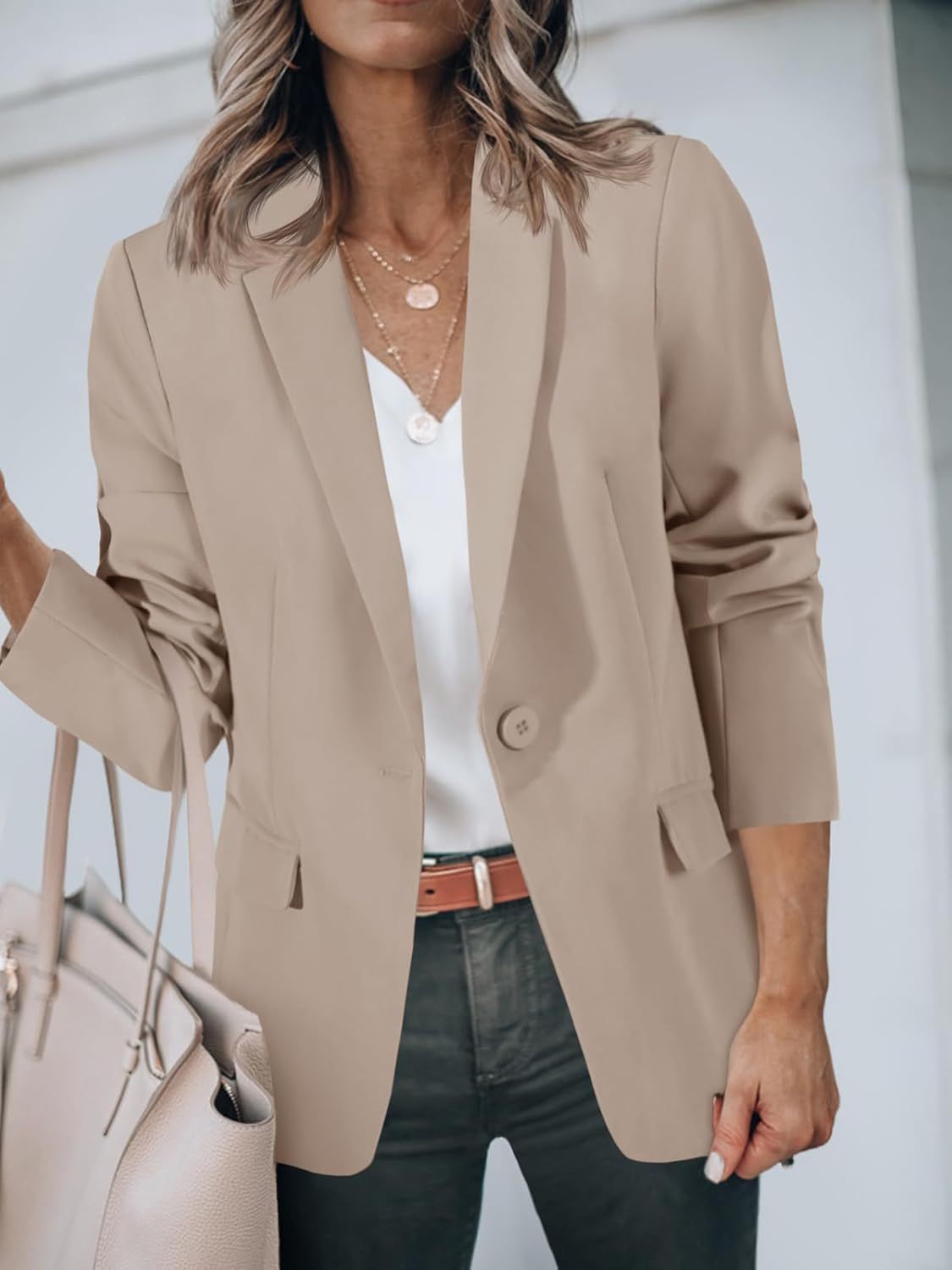 Button Open Front Pocket Blazers Jacket (Buy 2 Free Shipping)