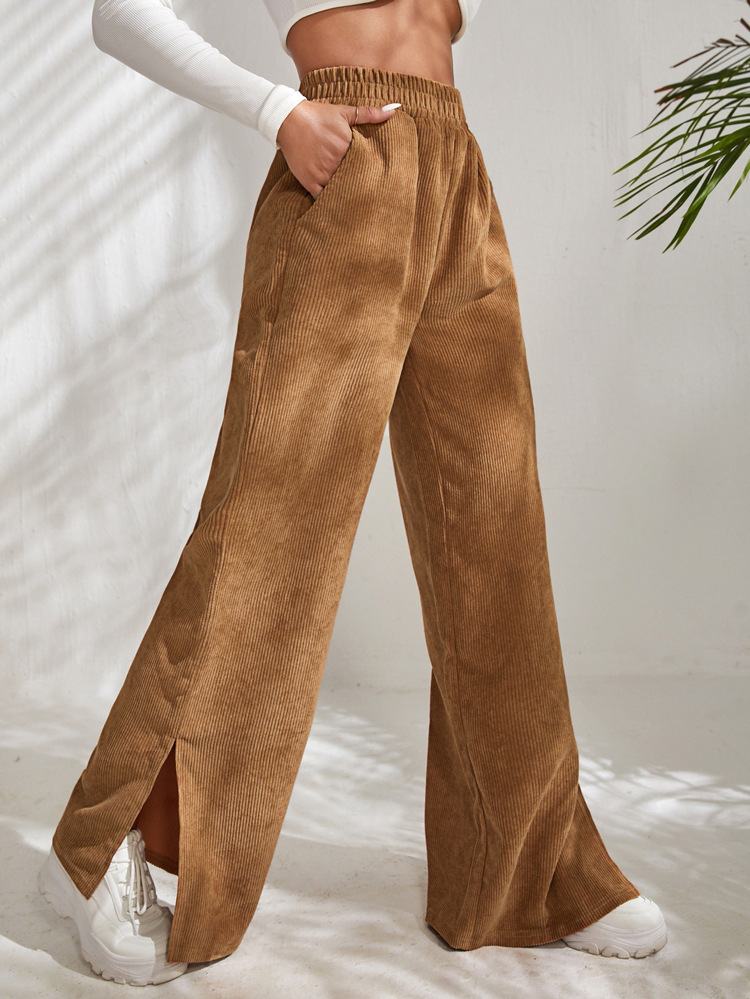 High Waist Corduroy Split Hem Wide Leg Pants (Buy 2 Free Shipping)
