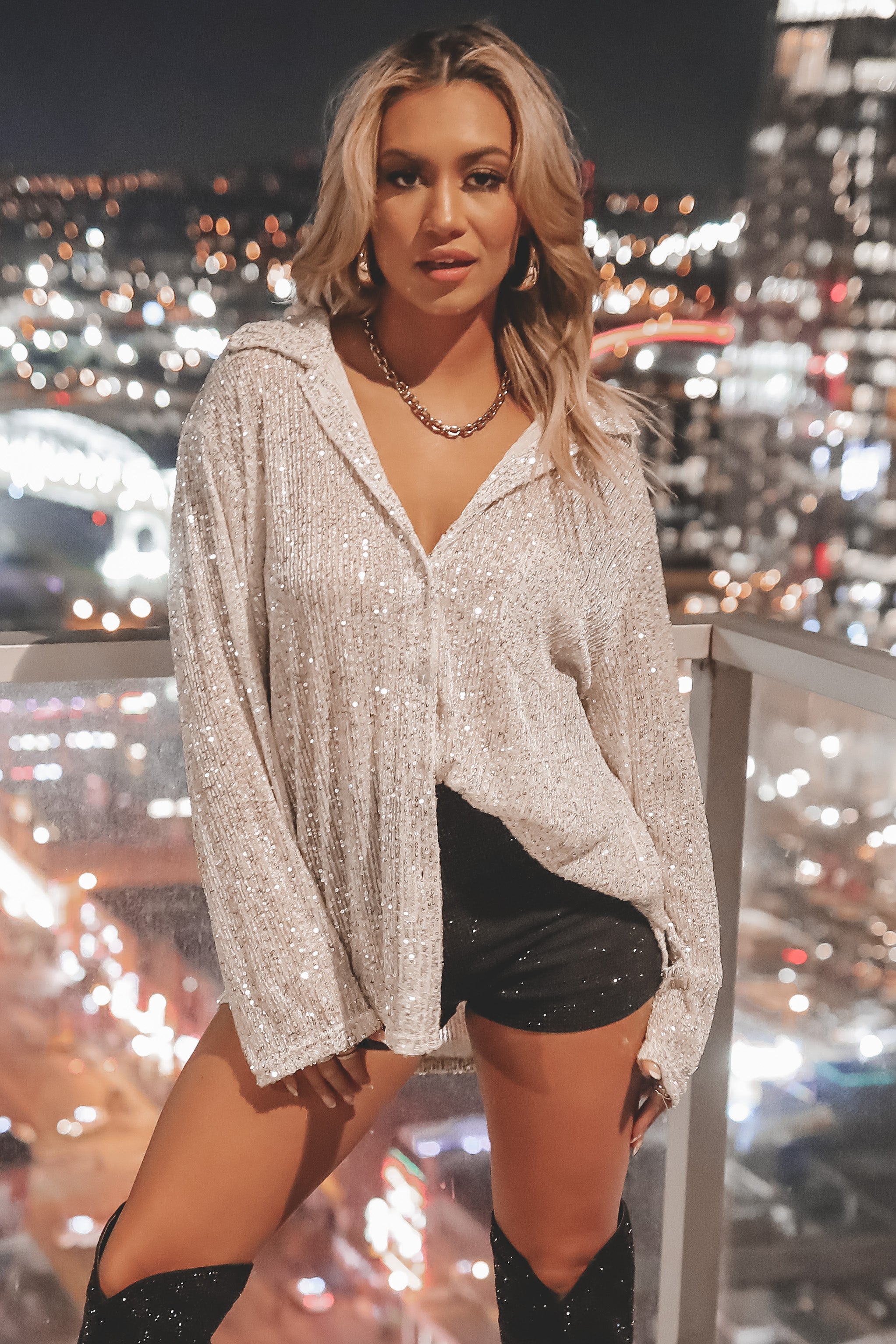 Sequin Shirt  Oversized Turndown Collar Fashion Shirt (Buy 2 Free Shipping)