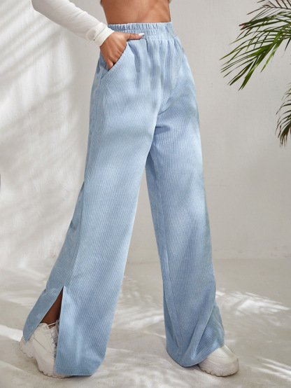 High Waist Corduroy Split Hem Wide Leg Pants (Buy 2 Free Shipping)