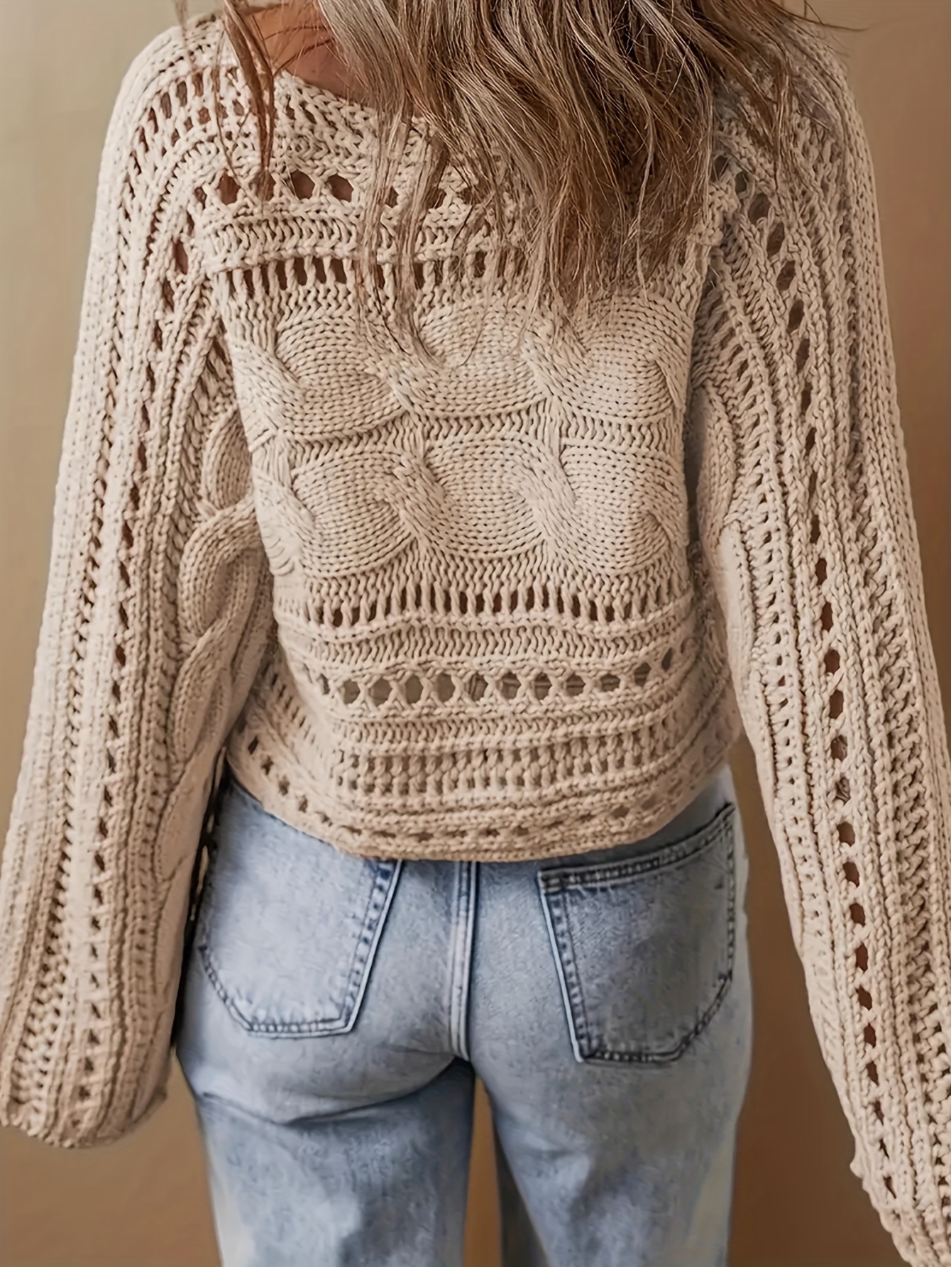 Loose Cable Knit Hollow Out Pullover Sweater