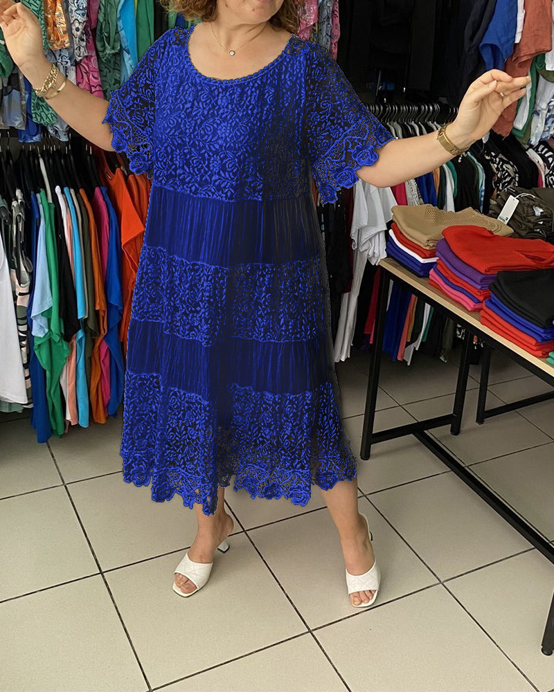 Lace Patchwork Midi Dress (Buy 2 Free Shipping)