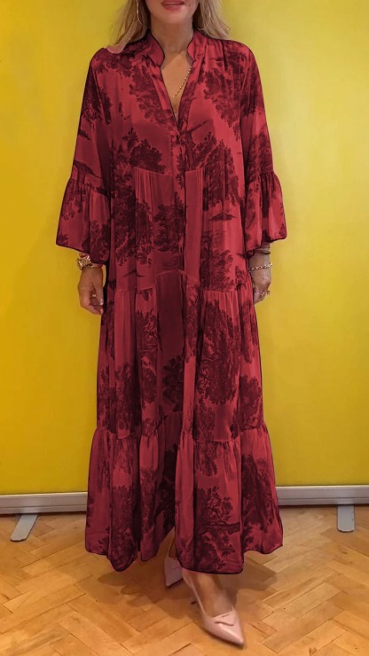 Floral Maxi Shirt Dress with Tiered Skirt (Buy 2 Free Shipping)