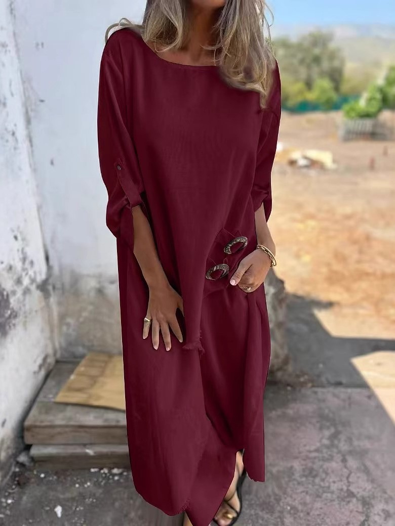 Relaxed Linen-Look Two-Piece Set with Side Drape Detail