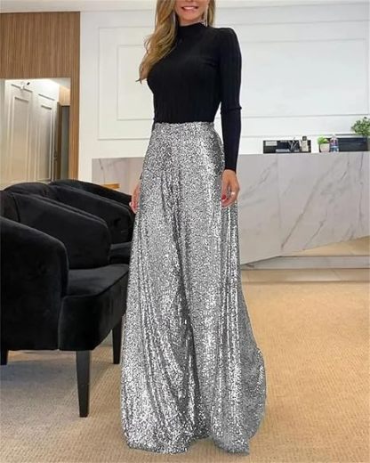High Waist Sequin Wide Leg Pants (Buy 2 Free Shipping)