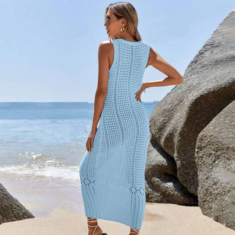 Elegant V-Neck Sleeveless Crochet Knit Maxi Dress