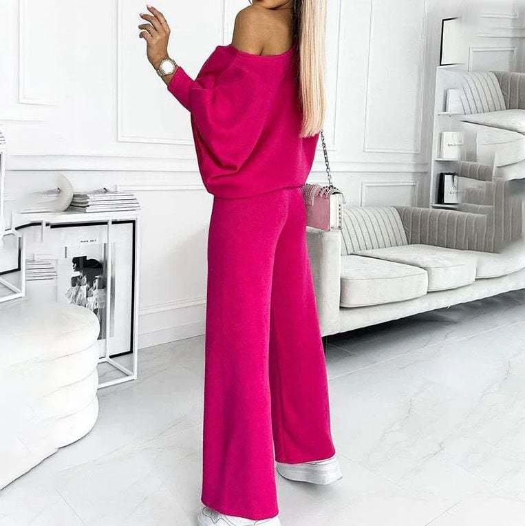 Solid Color Drop Shoulder Pullover and Loose Pants Set (Buy 2 Free Shipping)