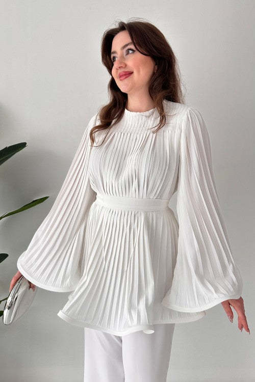 Pleated Bell Sleeve Top and Wide-Leg Pants Two Piece Set (Buy 2 Free Shipping)