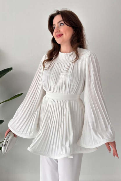 Pleated Bell Sleeve Top and Wide-Leg Pants Two Piece Set (Buy 2 Free Shipping)