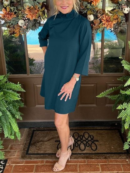 Last Day 70% OFF🔥Tied Back Bow Round Ruffled Neckline Dress with Pockets (Buy 2 Free Shipping)