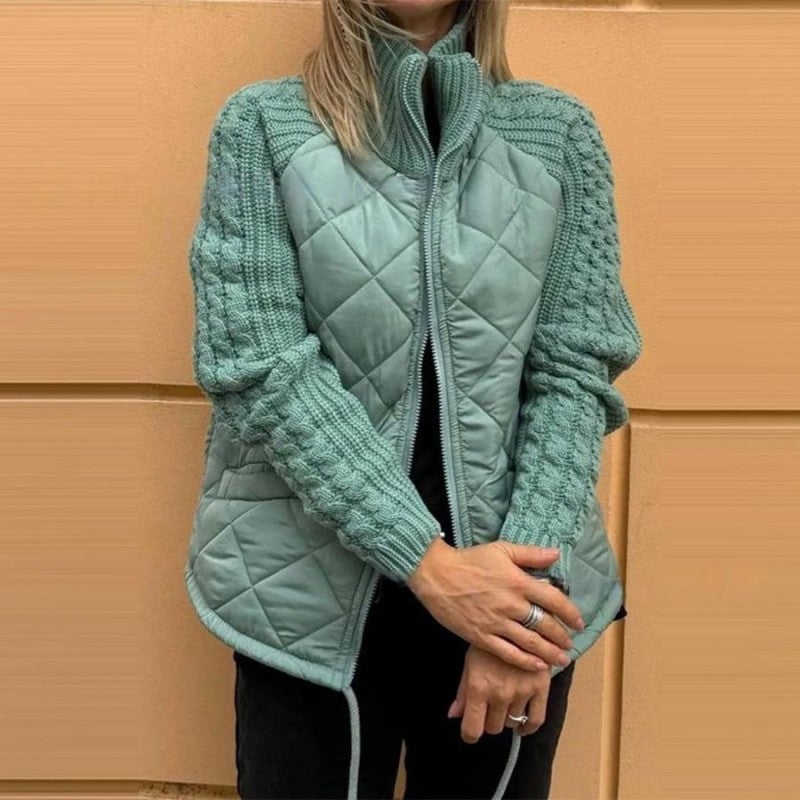 Women's Casual Solid Color Knitted Patchwork Zipped Jacket