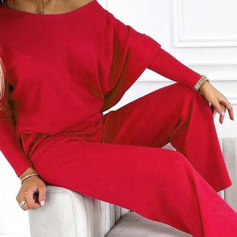 Solid Color Drop Shoulder Pullover and Loose Pants Set (Buy 2 Free Shipping)
