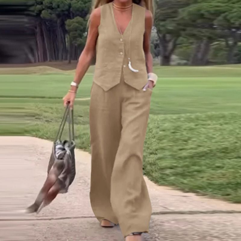 Last Day 49% OFF🔥Button Down Vest and Wide Leg Pants 2 Piece Set (Buy 2 Free Shipping)