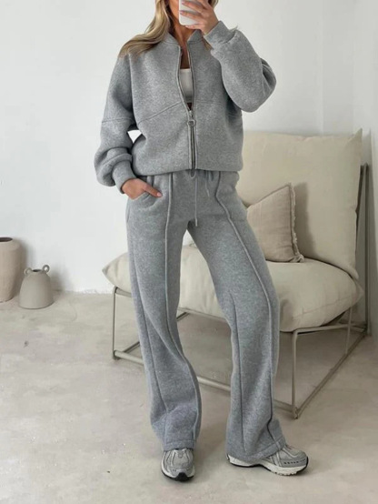 Cozy Relaxed Fit Zip Up Loungewear Set (Buy 2 Free Shipping)