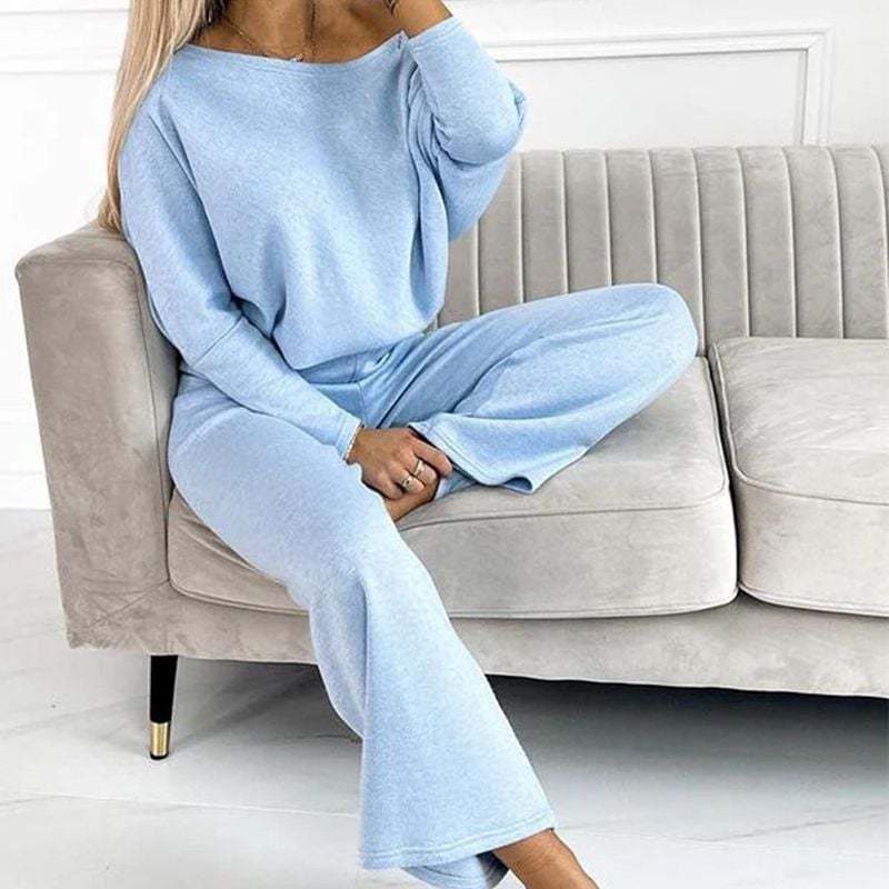 Solid Color Drop Shoulder Pullover and Loose Pants Set (Buy 2 Free Shipping)