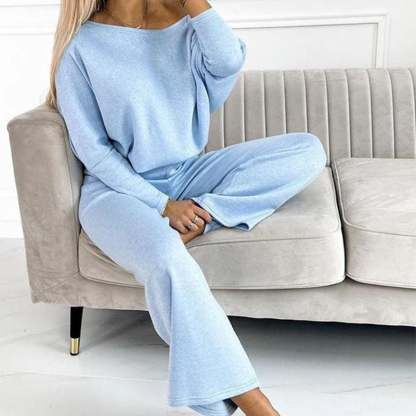 Solid Color Drop Shoulder Pullover and Loose Pants Set (Buy 2 Free Shipping)