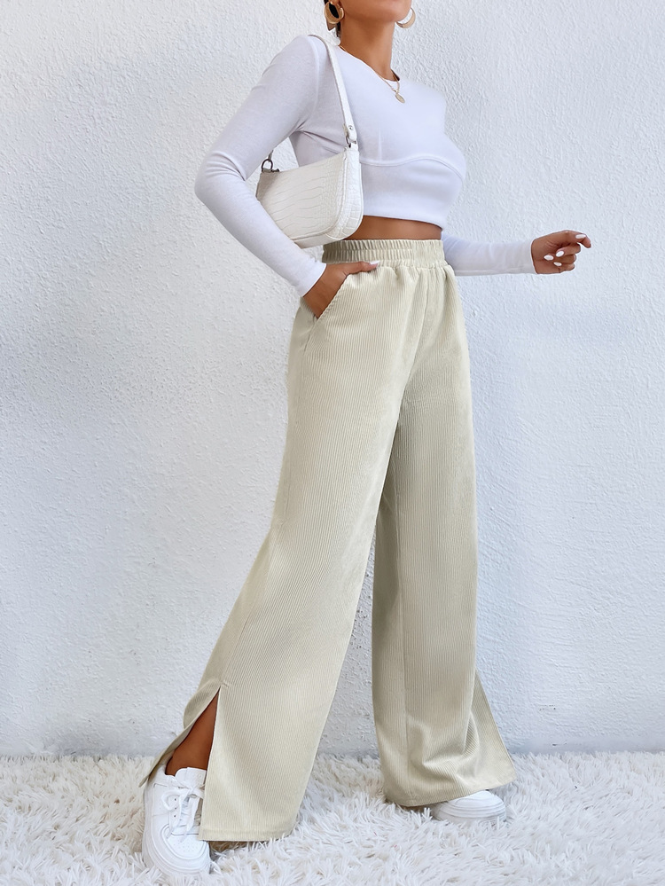 High Waist Corduroy Split Hem Wide Leg Pants (Buy 2 Free Shipping)