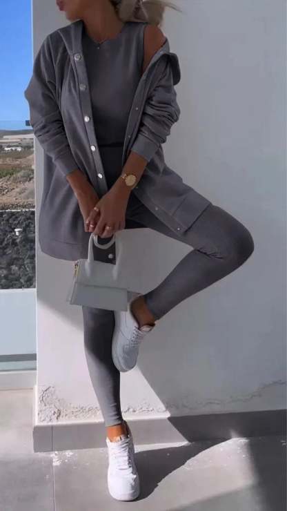 Hooded Cardigan Sweatshirt Three-piece Set (Buy 2 Free Shipping)
