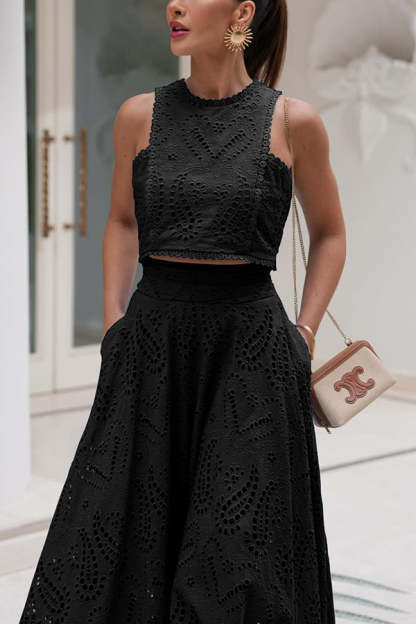 Paris Dreaming Embroidered Lace High Rise Pocketed Maxi Skirt and Crop Tank Top(Buy 2 Free Shipping)
