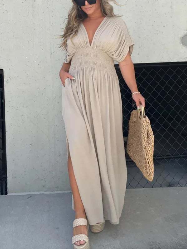 Slit V-Neck Effortless Maxi Long Dress (Buy 2 Free Shipping)