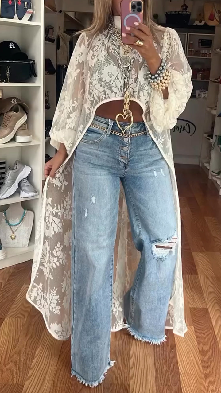 Round Neck Lace Short Front and Long Back Casual Top (Buy 2 Free Shipping)