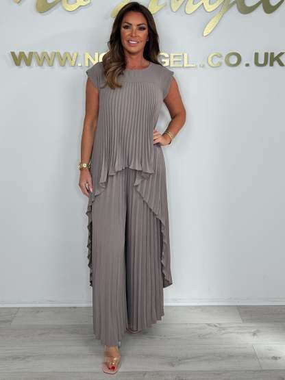 Pleated High Low Top & Trouser Two Piece Set (Buy 2 Free Shipping)
