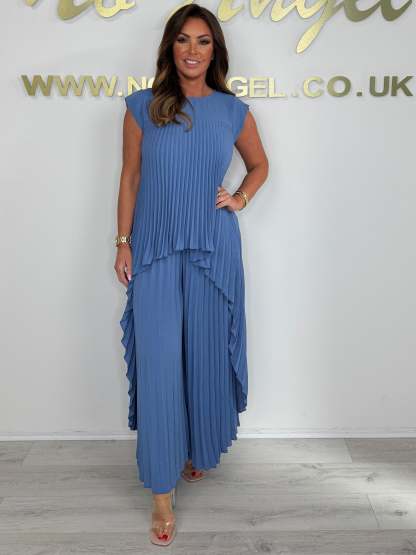 Pleated High Low Top & Trouser Two Piece Set (Buy 2 Free Shipping)
