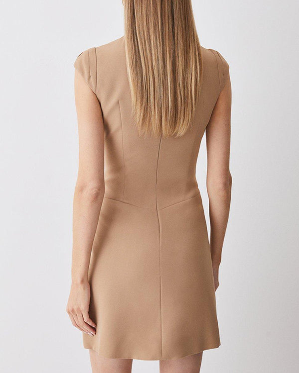 O Neck Chic Pleated Mini Dress