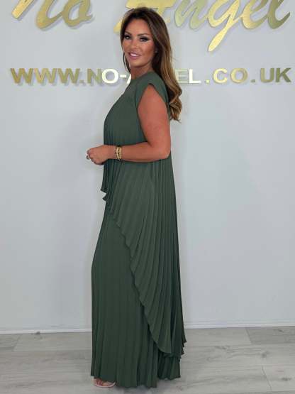 Pleated High Low Top & Trouser Two Piece Set (Buy 2 Free Shipping)