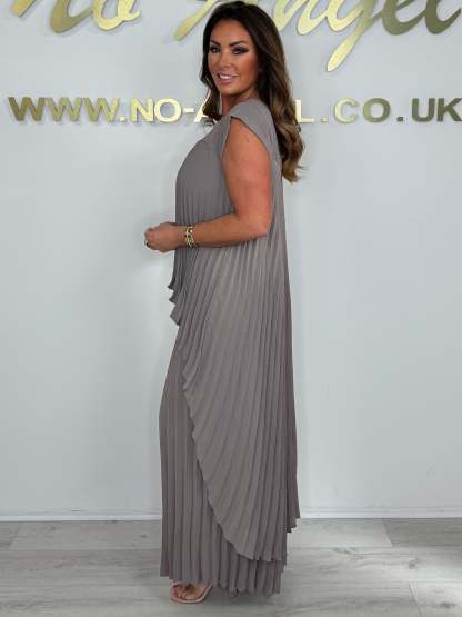 Pleated High Low Top & Trouser Two Piece Set (Buy 2 Free Shipping)