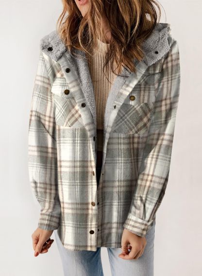Fall Thickened Flannel Long Sleeve Plaid Jacket Coat with Hood (Buy 2 Free Shipping)