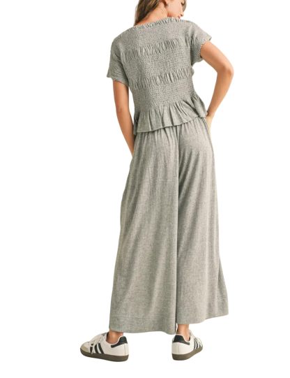 Casual Smocked Peplum Top and Wide-Leg Pants Two Piece Set (Buy 2 Free Shipping)