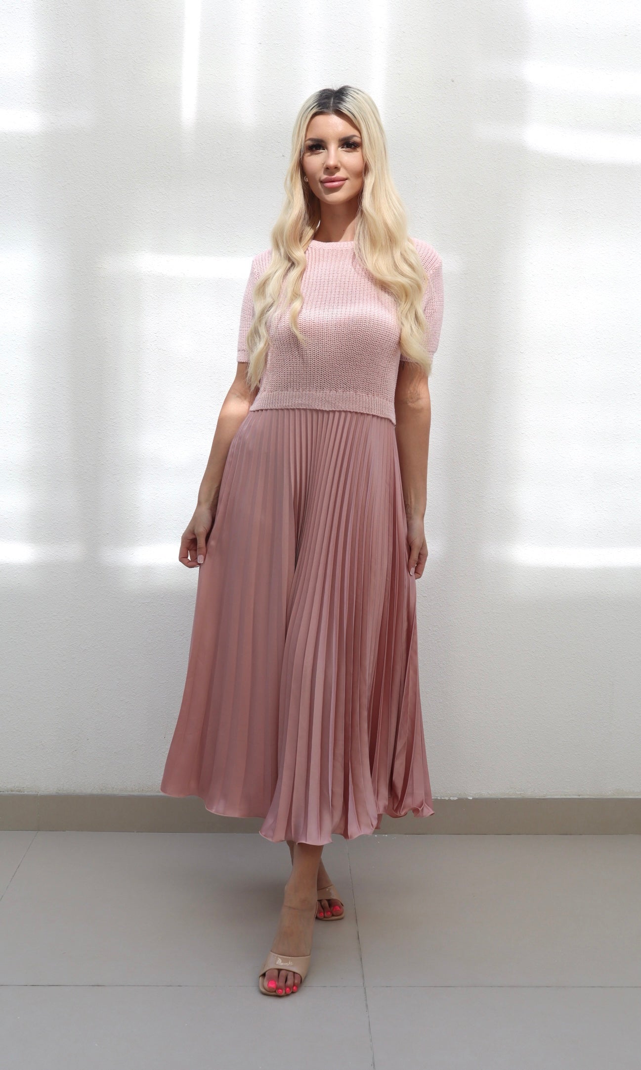 Knit Top & Pleated Maxi Dress (Buy 2 Free Shipping)
