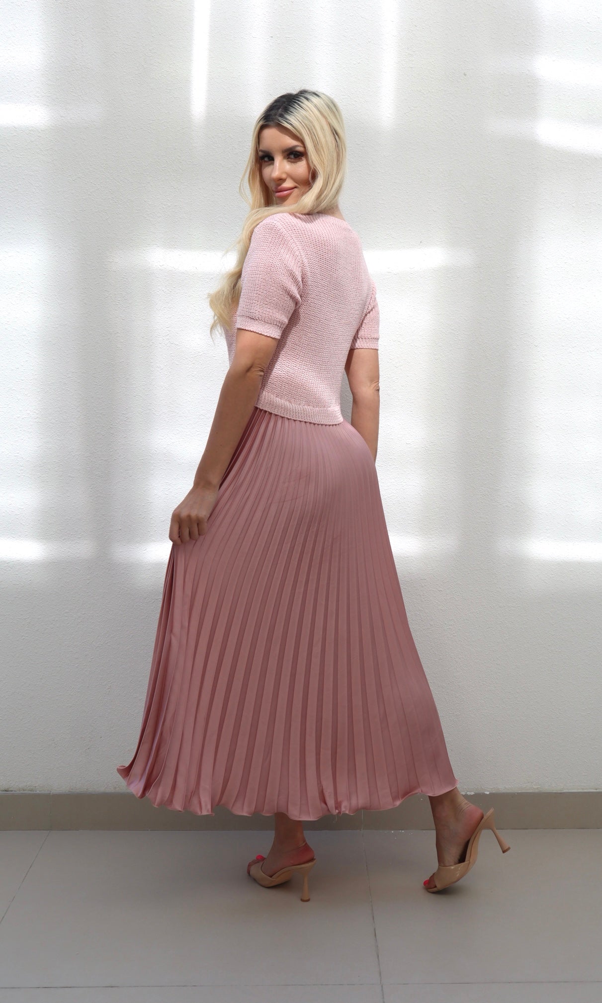 Knit Top & Pleated Maxi Dress (Buy 2 Free Shipping)
