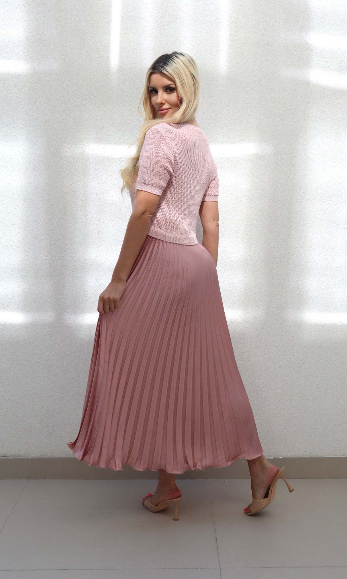 Knit Top & Pleated Maxi Dress (Buy 2 Free Shipping)