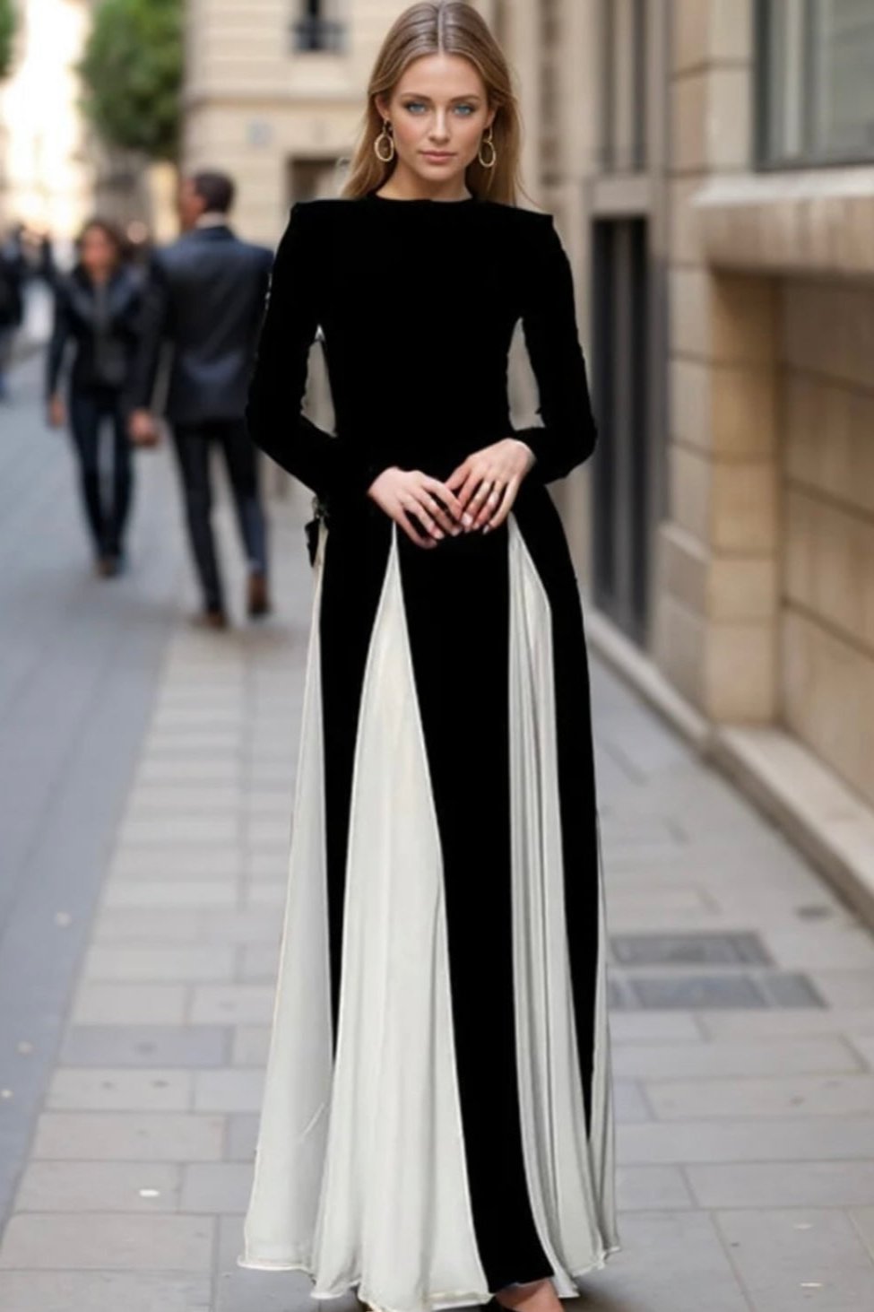 Elegant Panelled Tulle Long Sleeve A-line Maxi Dress (Buy 2 Free Shipping)