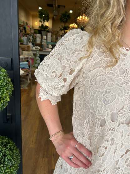 Floral Lace Puff Sleeve Dress (Buy 2 Free Shipping)